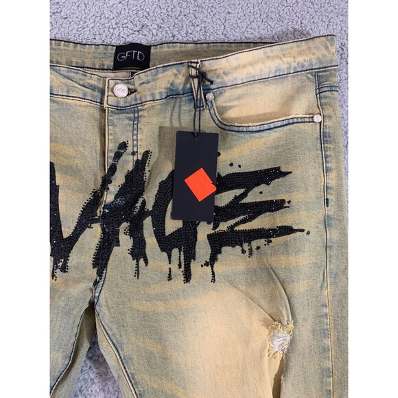 GFTD Los Angeles Men's Jeans Savage Wearable Art 42 Distressed Embellished NWT - Picture 8 of 12